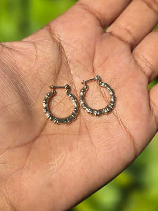 Vintage Bamboo Patterned Hoop Earrings in 9 Carat Solid Gold