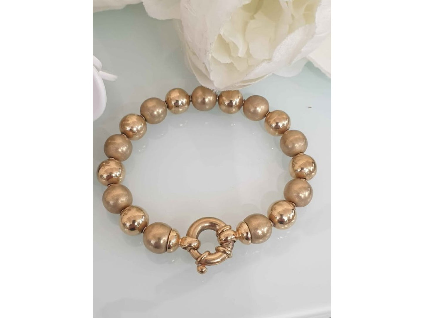 9 Carat Gold Beaded Bolt Ring Bracelet
