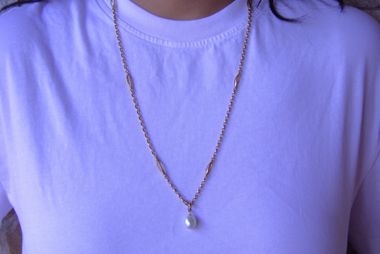 Vintage Fancy Belcher Link Necklace with Cultured Pearl Enhancer Pendant in 9 Carat Solid Gold