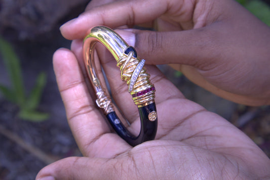 La Nouvelle Bauge Bangle with Rubies, Diamonds, and Blue Enamel