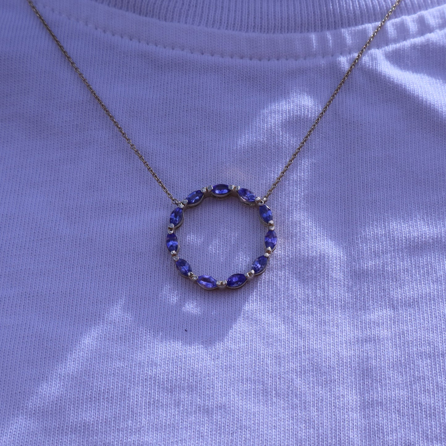 Minimalist Tanzanite Circle Necklace in 14 Carat Solid Gold