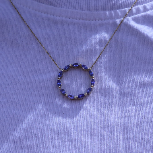 Minimalist Tanzanite Circle Necklace in 14 Carat Solid Gold
