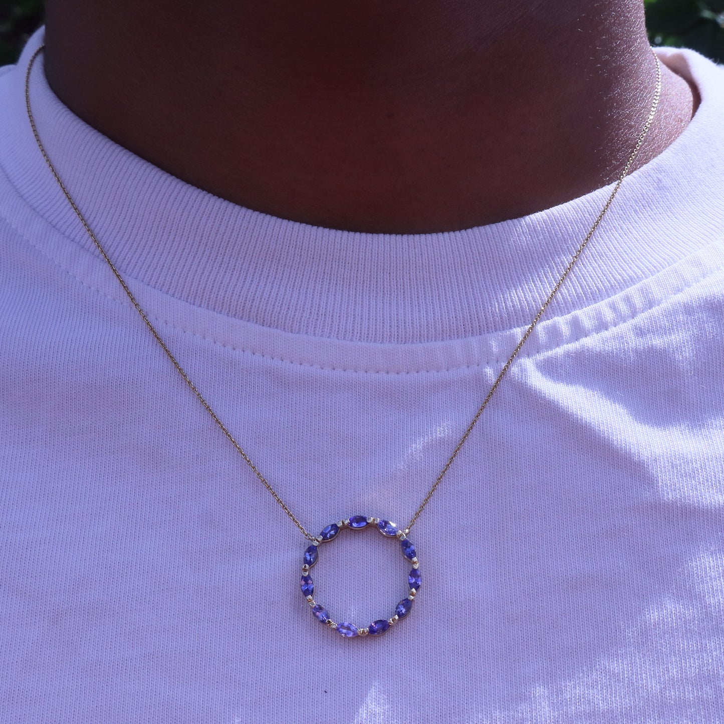 Minimalist Tanzanite Circle Necklace in 14 Carat Solid Gold