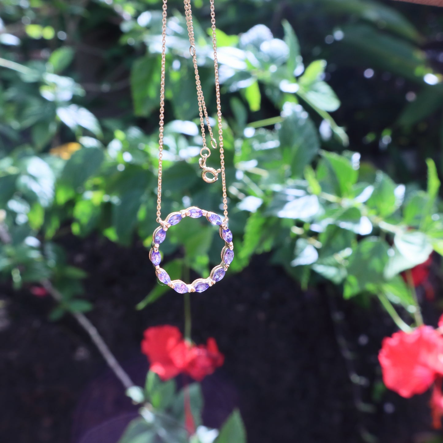 Minimalist Tanzanite Circle Necklace in 14 Carat Solid Gold