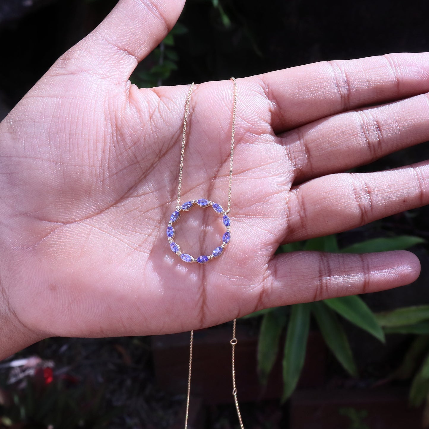 Minimalist Tanzanite Circle Necklace in 14 Carat Solid Gold