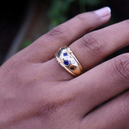 Vintage Sapphire and Diamond Dome Ring in 18 Carat Solid Gold