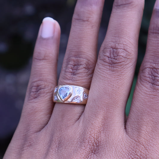 Vintage Topaz and Diamond Hearts Ring in 9 Carat Solid Gold