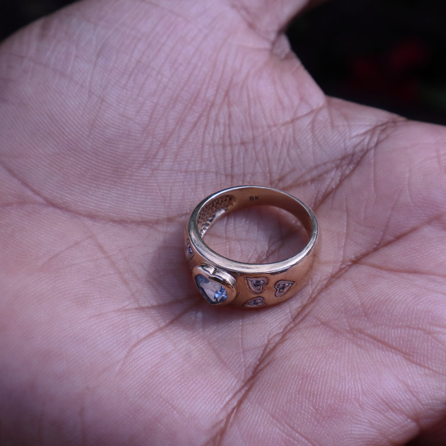 Vintage Topaz and Diamond Hearts Ring in 9 Carat Solid Gold