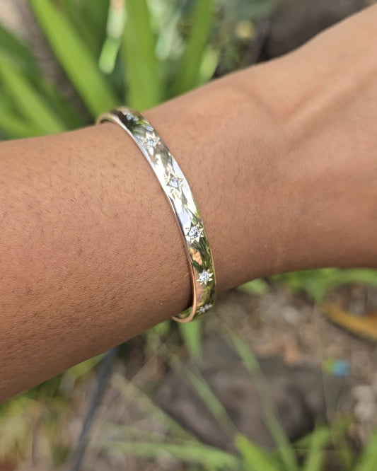 One of a Kind Handmade Cuff in 9 Carat Solid Gold and Diamonds