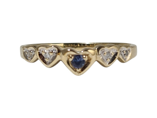 Sapphire and Diamond Hearts Ring in 9k Solid Gold