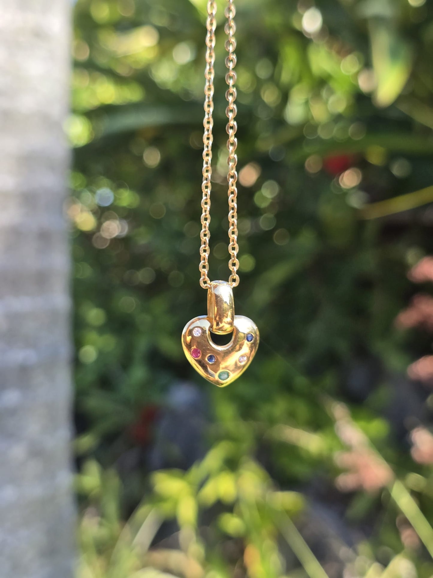 Vintage Diamond and Gemstone Heart Pendant in 18ct Solid Gold