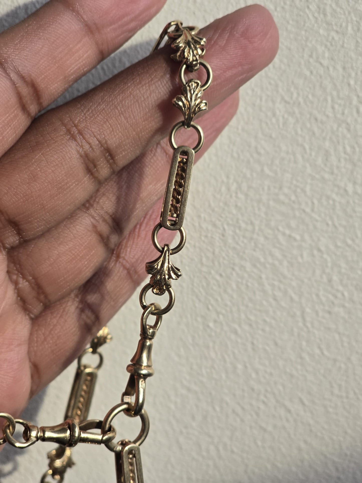 Vintage 9ct Gold Fancy Bar and Floral Link Albert Fob Chain