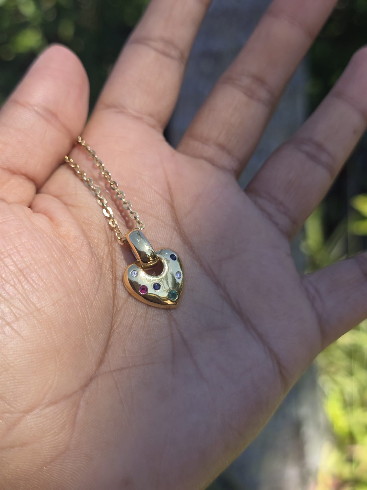 Vintage Diamond and Gemstone Heart Pendant in 18ct Solid Gold