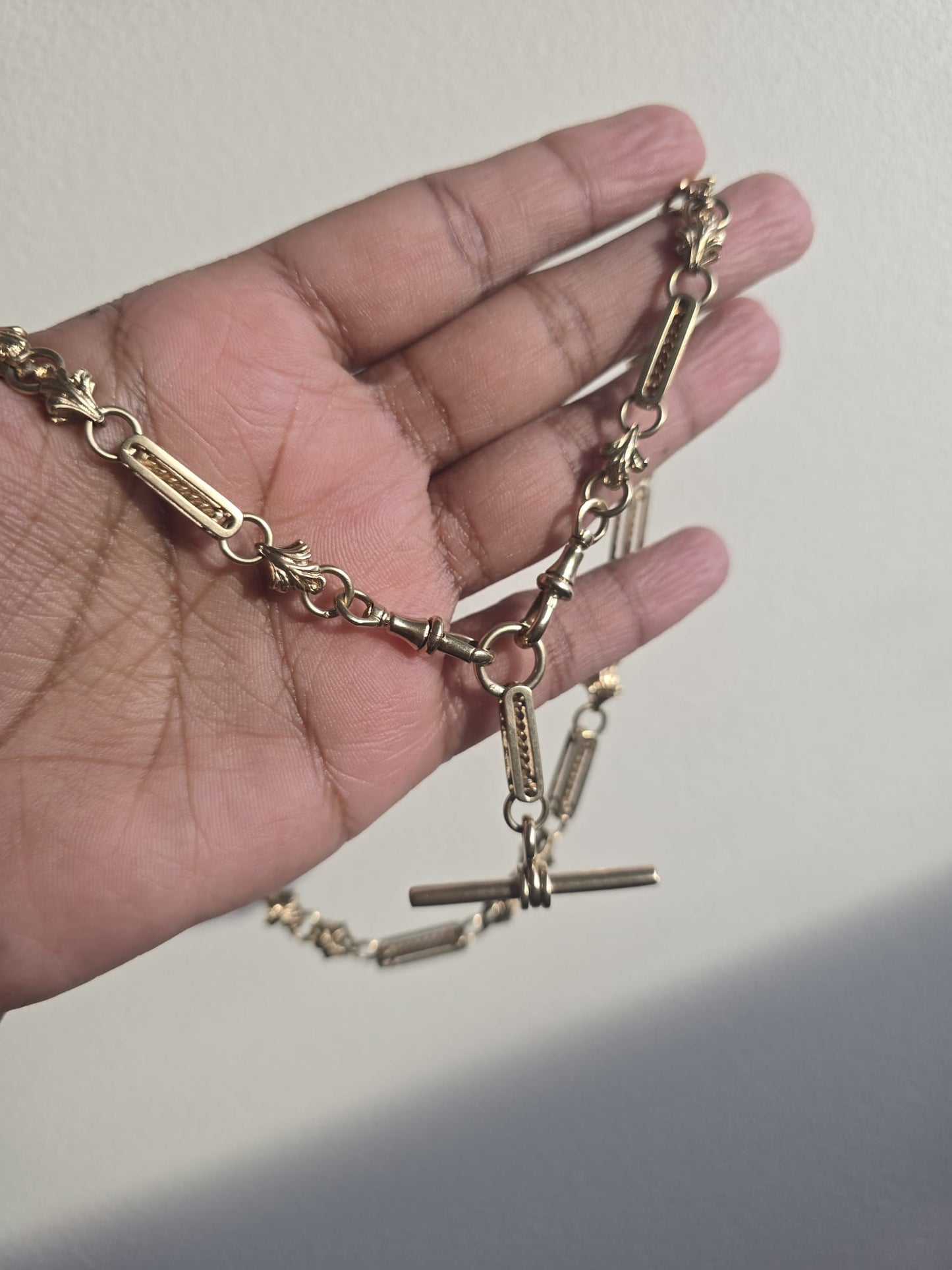 Vintage 9ct Gold Fancy Bar and Floral Link Albert Fob Chain