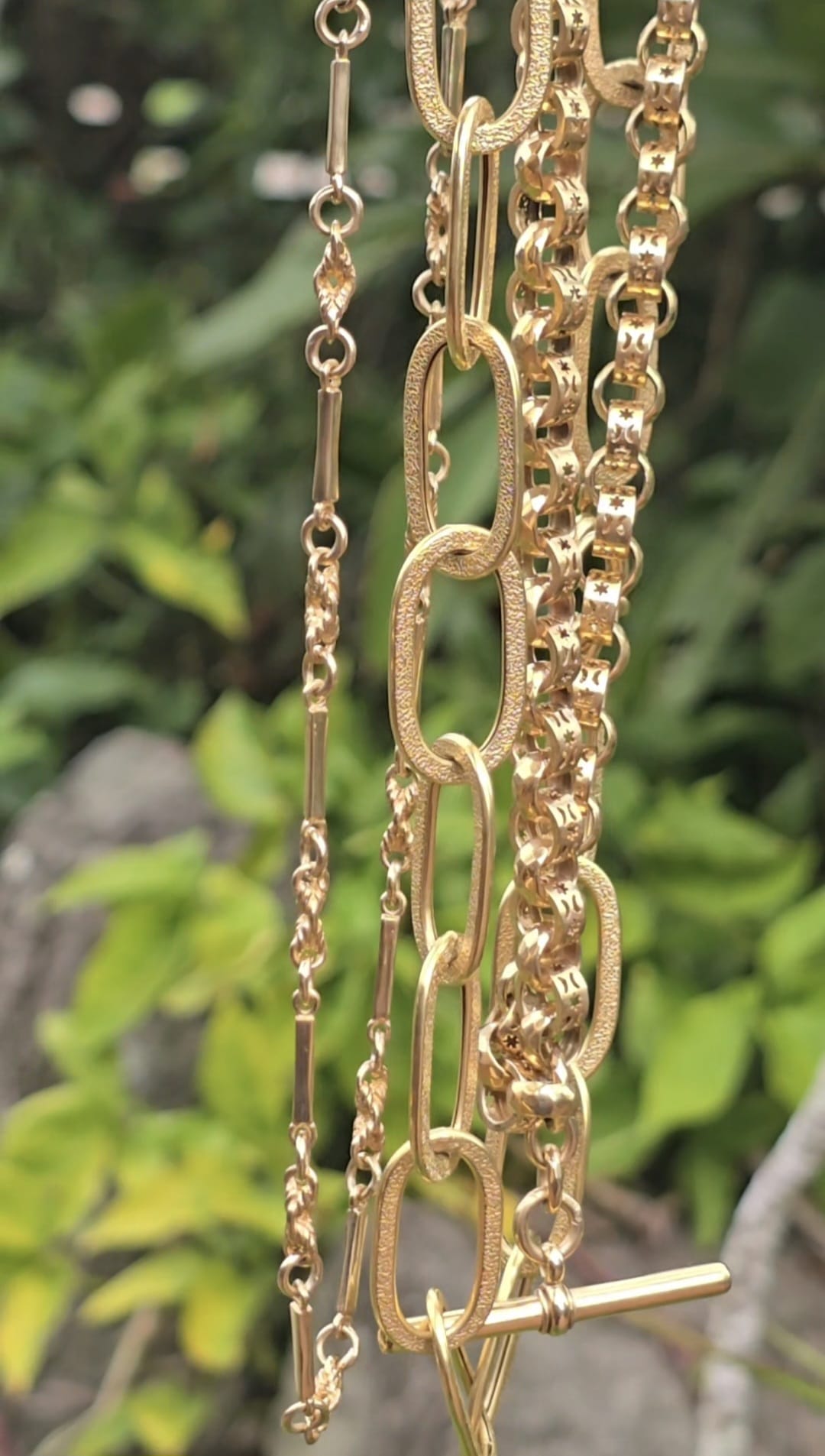 Antique 9ct Solid Gold Celestial Rollo Albert Fob Chain