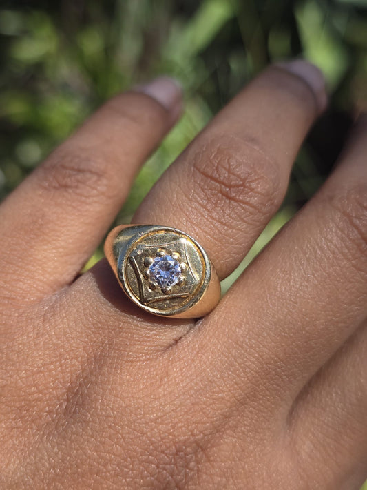 Vintage Chunky Diamond Signet Ring in 18 Carat Solid Gold