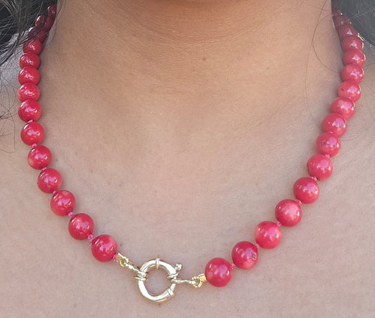 Coral Beads Necklace with 9k Solid Gold